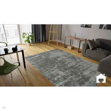 Katherine Carnaby Chrome Luxury Modern Plain Distressed Tonal Metallic Shimmer Hand-Woven High-Density Heavyweight Soft Textured Silky Viscose Zinc Grey Rug-Asiatic Carpets-Rug Love - The Most Loved Rug Store